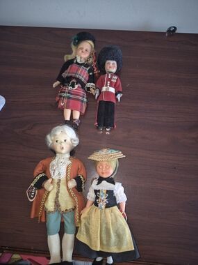 Vintage European Costume Doll Lot - Red, Black, Gold, Green